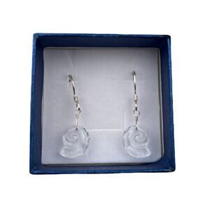Crystal Seashell Sterling Silver Hook Pierced Earrings in Box